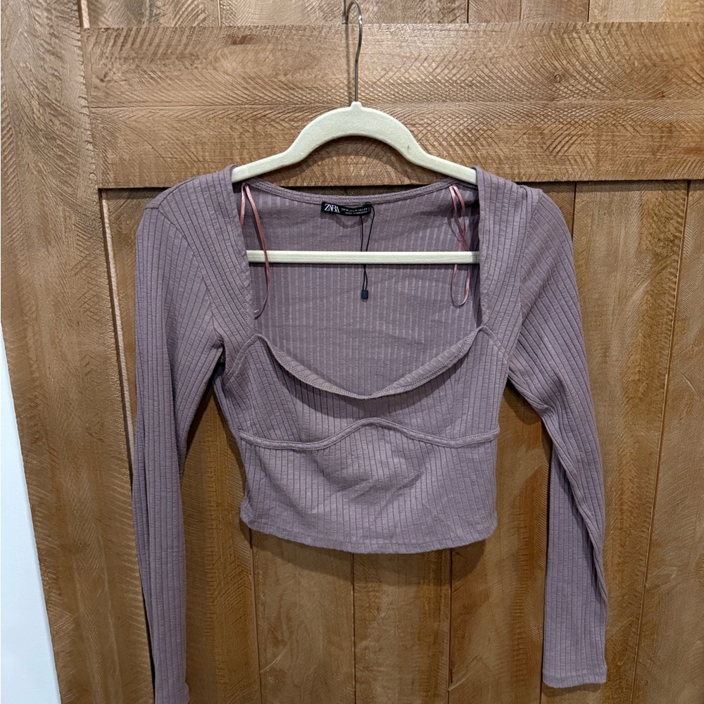 Zara Mauve Ribbed Crop Top